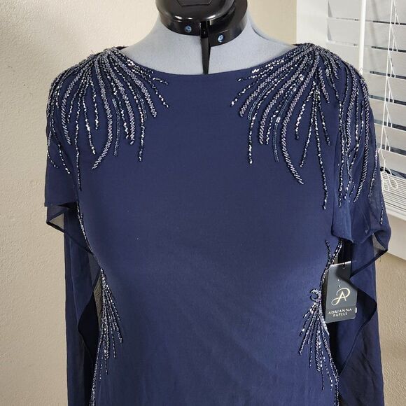 Adrianna Papell - AP1E205401 Beaded Bateau Neck Illusion Chiffon Dress Size 8 - Picture 2 of 16